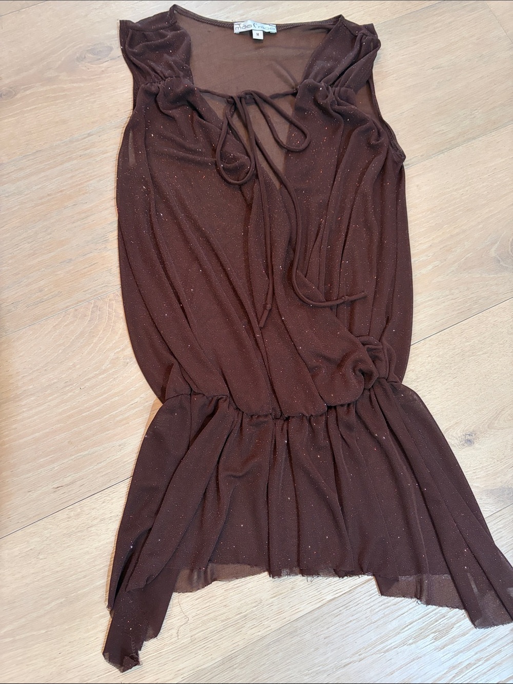 Moa Moa Brown Sheer Sparkle Sleeveless Camisole